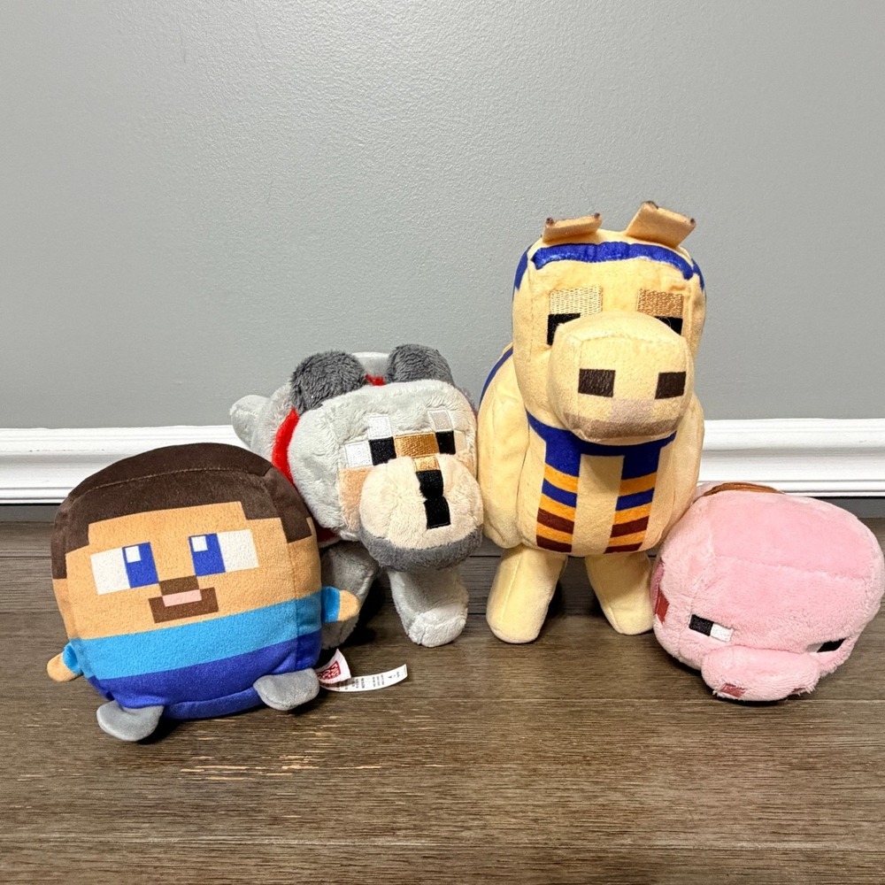 Minecraft Plush Lot Steve Wolf Llama Pig Mattel Mojang Studios Stuffed Toy Set